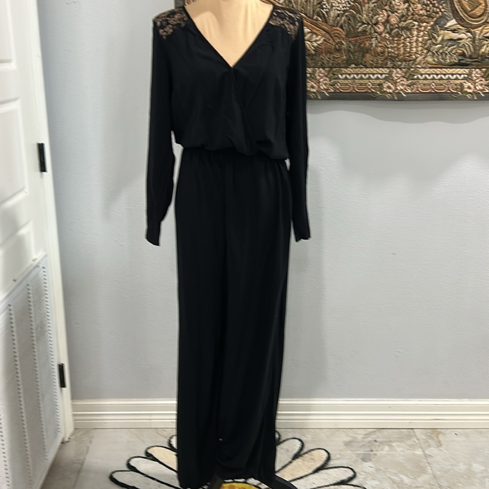 Divided Long Sleeve Black Lace Back Jumpsuit. Size S‎